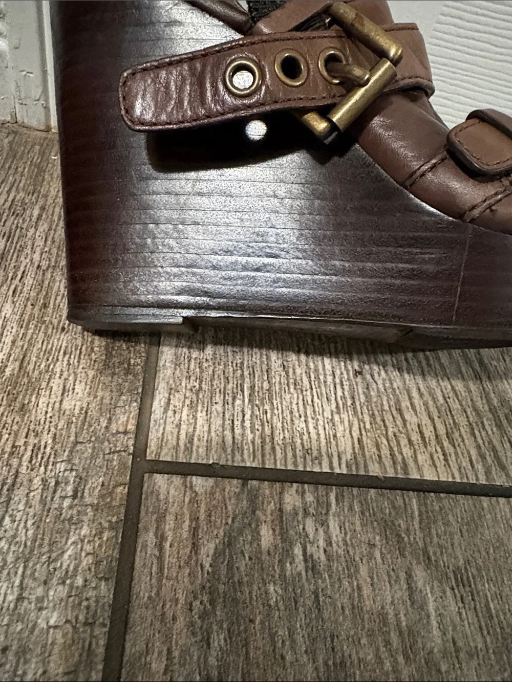 Coach Shannon Leather Buckle Wedge Sandal